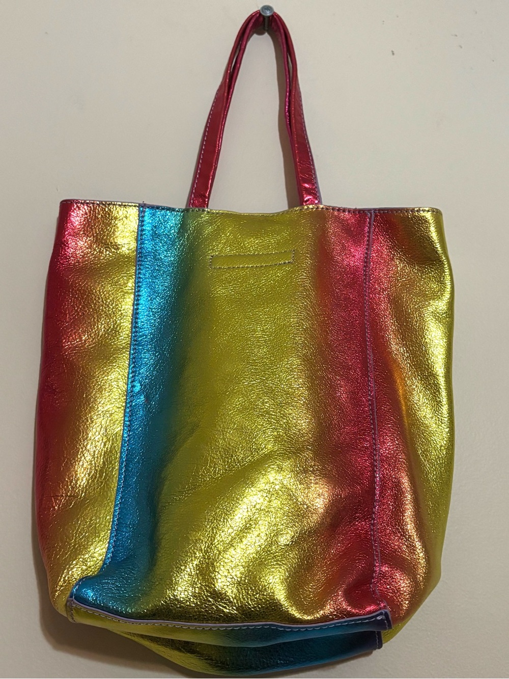 Metallic Rainbow Colorblock Tote Bag - Shiny Multicolor - Picture 2 of 9